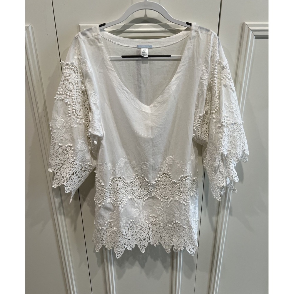 Eberjey White‎ Crochet Lace Cover Up Tunic Resort Beach Ethereal Pure Boho